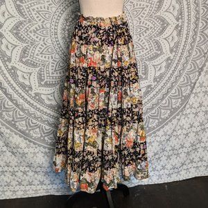 Vintage Cotton Boho Drawstring Maxi Skirt